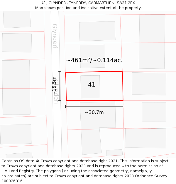 41, GLYNDERI, TANERDY, CARMARTHEN, SA31 2EX: Plot and title map