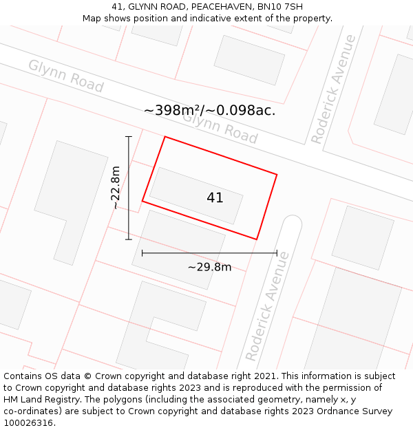 41, GLYNN ROAD, PEACEHAVEN, BN10 7SH: Plot and title map