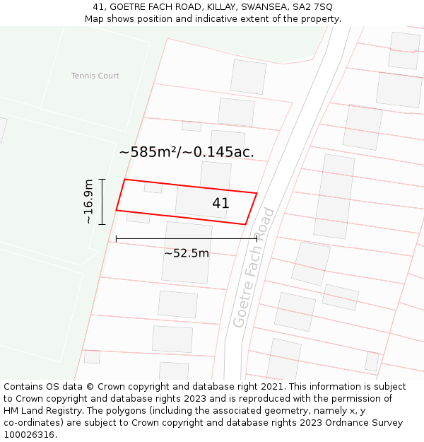 41, GOETRE FACH ROAD, KILLAY, SWANSEA, SA2 7SQ: Plot and title map