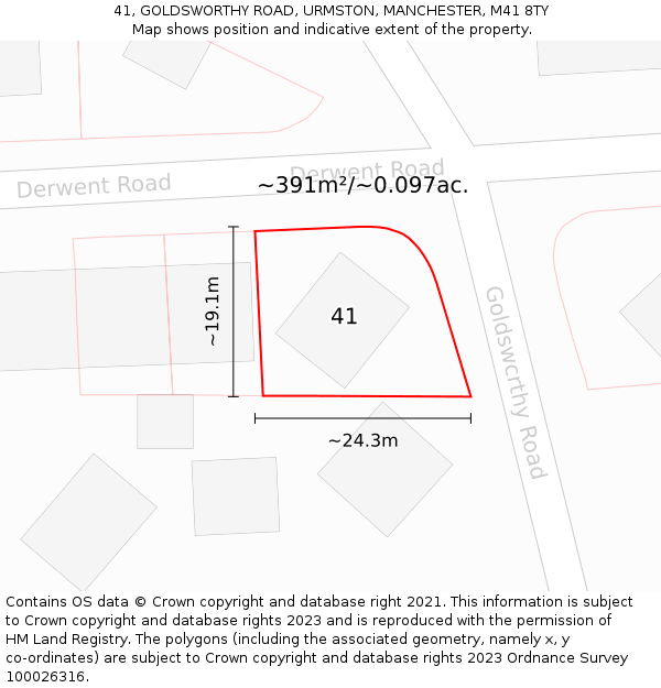 41, GOLDSWORTHY ROAD, URMSTON, MANCHESTER, M41 8TY: Plot and title map