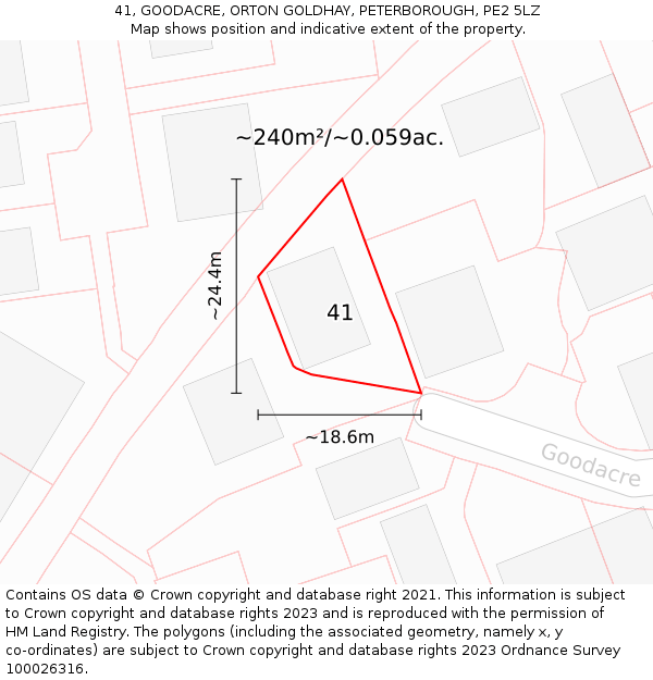 41, GOODACRE, ORTON GOLDHAY, PETERBOROUGH, PE2 5LZ: Plot and title map