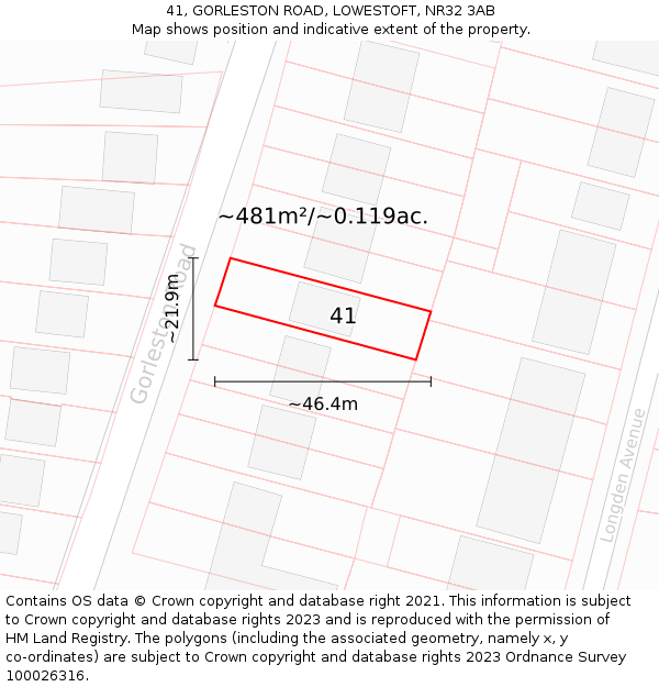 41, GORLESTON ROAD, LOWESTOFT, NR32 3AB: Plot and title map