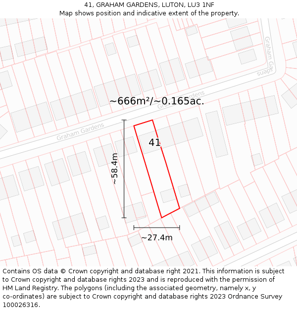 41, GRAHAM GARDENS, LUTON, LU3 1NF: Plot and title map