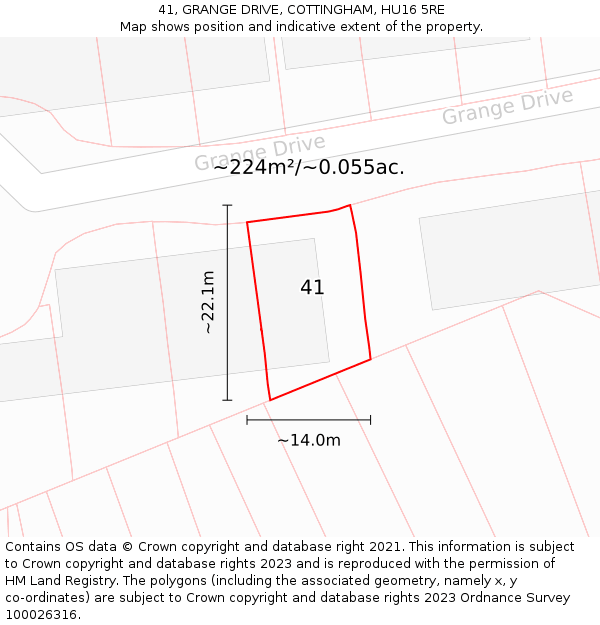 41, GRANGE DRIVE, COTTINGHAM, HU16 5RE: Plot and title map