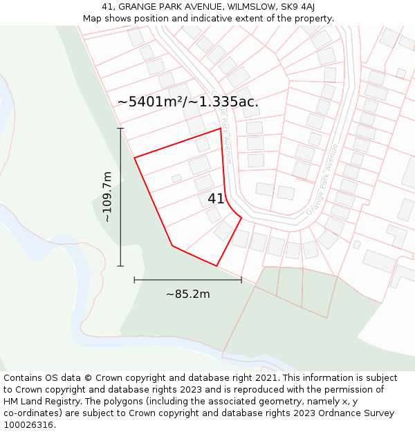 41, GRANGE PARK AVENUE, WILMSLOW, SK9 4AJ: Plot and title map