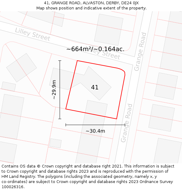 41, GRANGE ROAD, ALVASTON, DERBY, DE24 0JX: Plot and title map