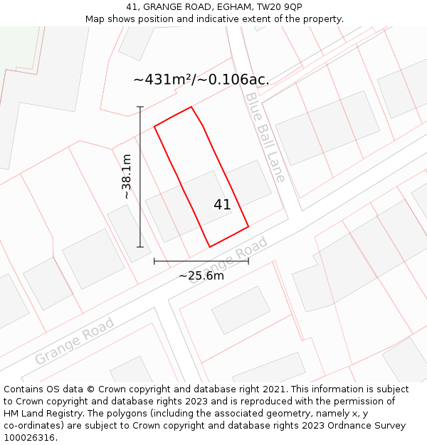 41, GRANGE ROAD, EGHAM, TW20 9QP: Plot and title map