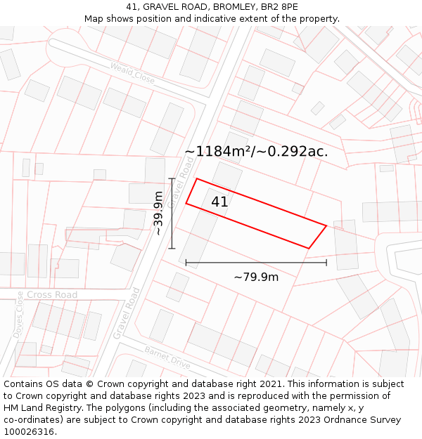 41, GRAVEL ROAD, BROMLEY, BR2 8PE: Plot and title map