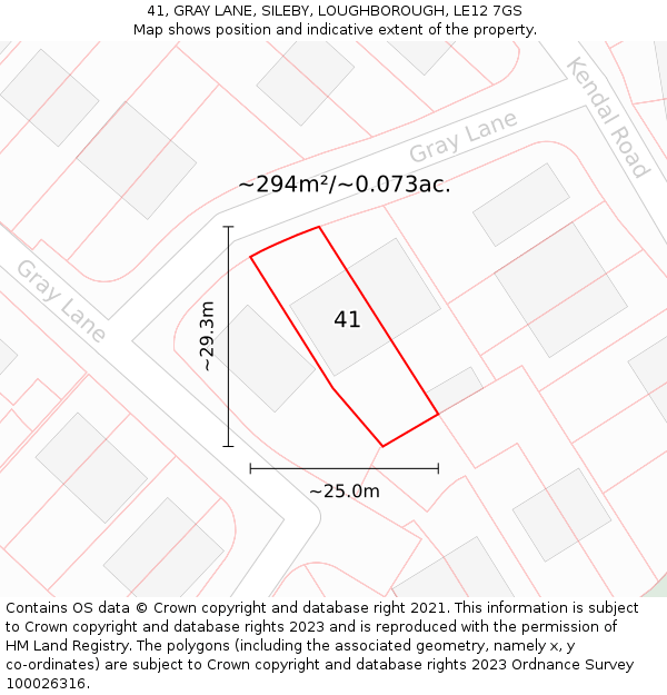 41, GRAY LANE, SILEBY, LOUGHBOROUGH, LE12 7GS: Plot and title map