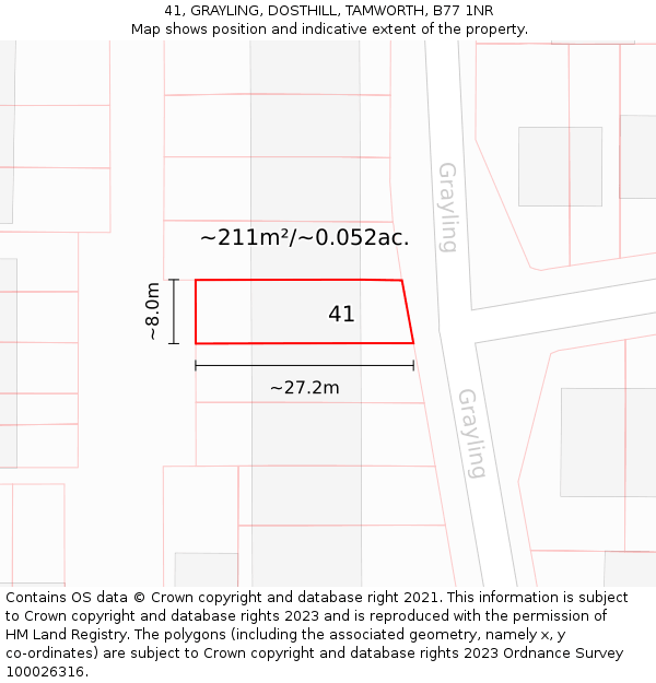 41, GRAYLING, DOSTHILL, TAMWORTH, B77 1NR: Plot and title map