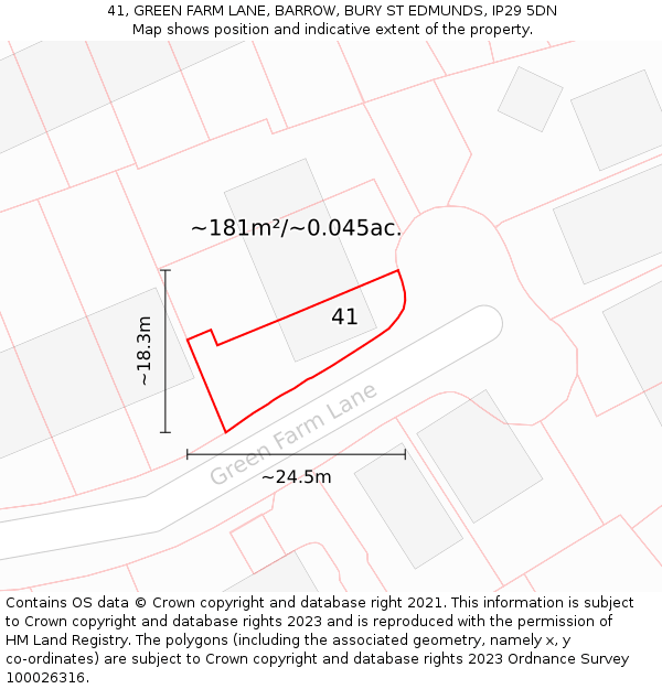 41, GREEN FARM LANE, BARROW, BURY ST EDMUNDS, IP29 5DN: Plot and title map