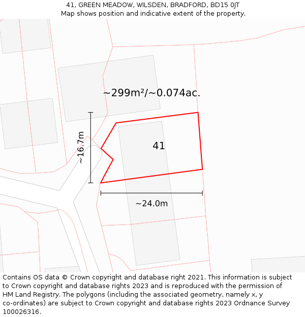 41, GREEN MEADOW, WILSDEN, BRADFORD, BD15 0JT: Plot and title map