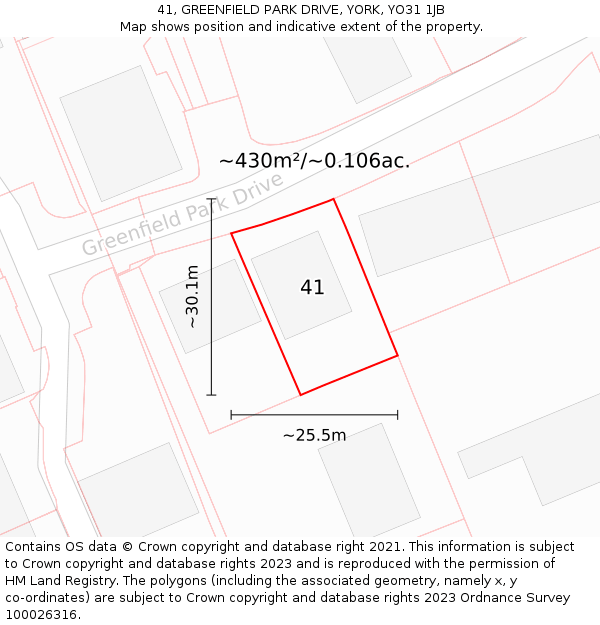 41, GREENFIELD PARK DRIVE, YORK, YO31 1JB: Plot and title map