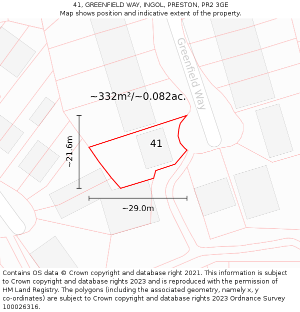 41, GREENFIELD WAY, INGOL, PRESTON, PR2 3GE: Plot and title map