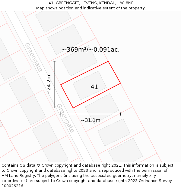 41, GREENGATE, LEVENS, KENDAL, LA8 8NF: Plot and title map