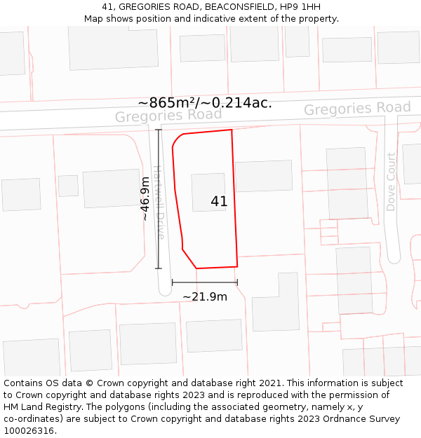 41, GREGORIES ROAD, BEACONSFIELD, HP9 1HH: Plot and title map