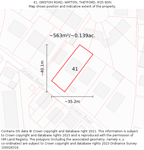 41, GRISTON ROAD, WATTON, THETFORD, IP25 6DN: Plot and title map