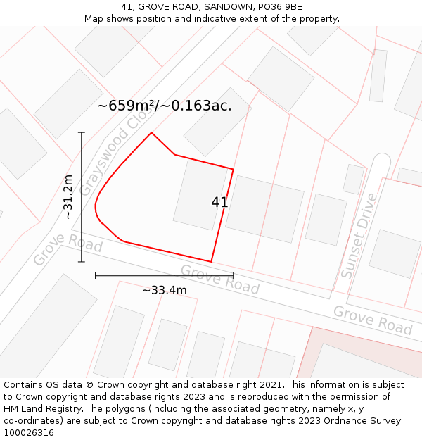 41, GROVE ROAD, SANDOWN, PO36 9BE: Plot and title map