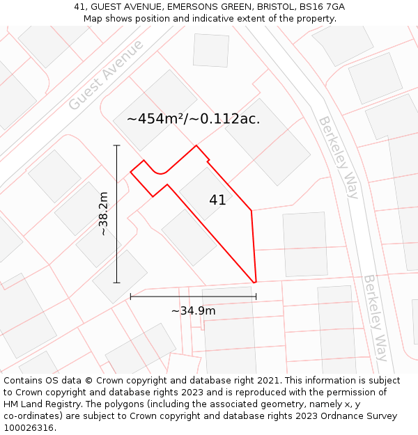 41, GUEST AVENUE, EMERSONS GREEN, BRISTOL, BS16 7GA: Plot and title map