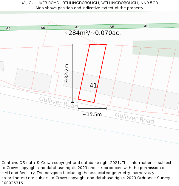 41, GULLIVER ROAD, IRTHLINGBOROUGH, WELLINGBOROUGH, NN9 5GR: Plot and title map