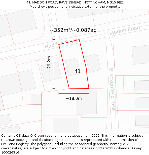 41, HADDON ROAD, RAVENSHEAD, NOTTINGHAM, NG15 9EZ: Plot and title map