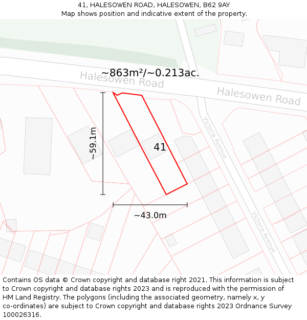 41, HALESOWEN ROAD, HALESOWEN, B62 9AY: Plot and title map