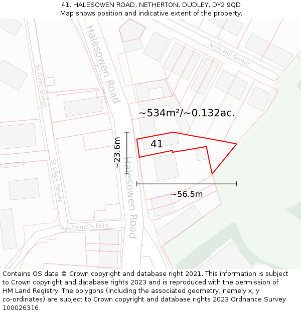 41, HALESOWEN ROAD, NETHERTON, DUDLEY, DY2 9QD: Plot and title map