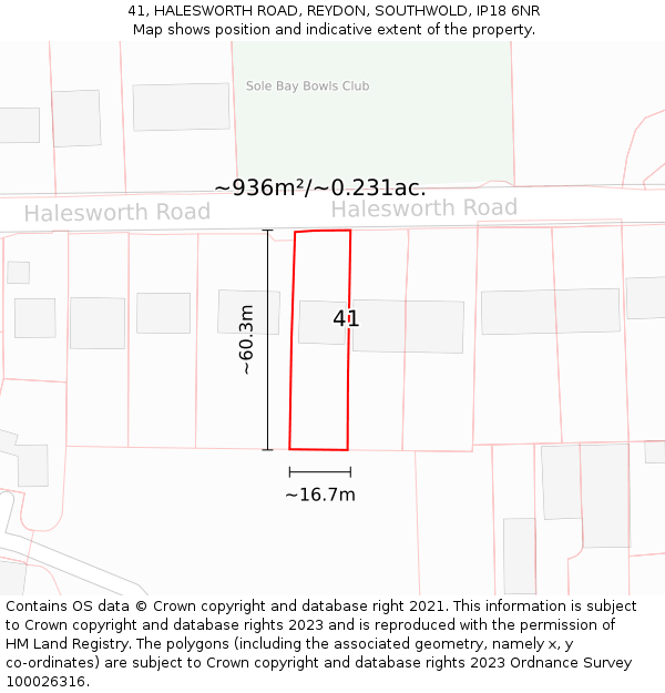 41, HALESWORTH ROAD, REYDON, SOUTHWOLD, IP18 6NR: Plot and title map