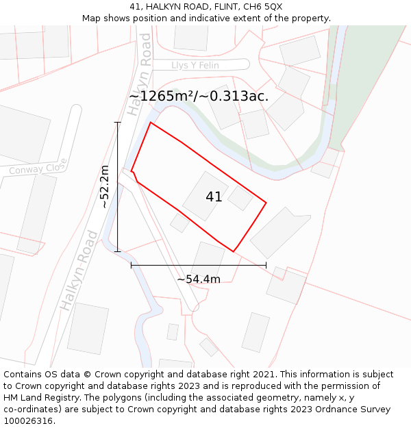 41, HALKYN ROAD, FLINT, CH6 5QX: Plot and title map