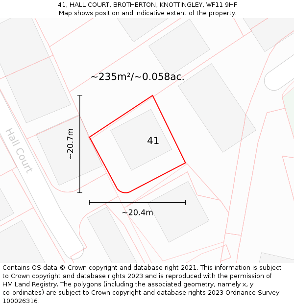 41, HALL COURT, BROTHERTON, KNOTTINGLEY, WF11 9HF: Plot and title map