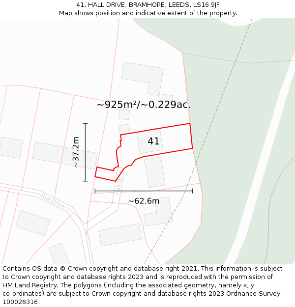 41, HALL DRIVE, BRAMHOPE, LEEDS, LS16 9JF: Plot and title map