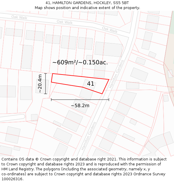 41, HAMILTON GARDENS, HOCKLEY, SS5 5BT: Plot and title map