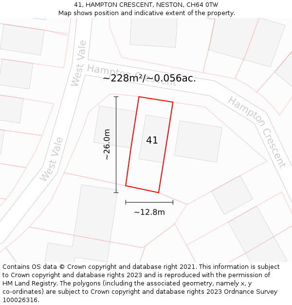 41, HAMPTON CRESCENT, NESTON, CH64 0TW: Plot and title map