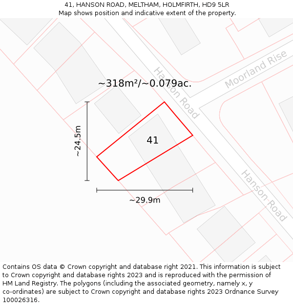 41, HANSON ROAD, MELTHAM, HOLMFIRTH, HD9 5LR: Plot and title map