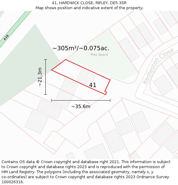 41, HARDWICK CLOSE, RIPLEY, DE5 3SR: Plot and title map