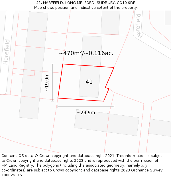 41, HAREFIELD, LONG MELFORD, SUDBURY, CO10 9DE: Plot and title map