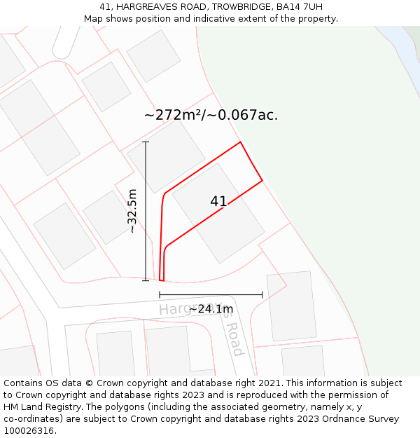 41, HARGREAVES ROAD, TROWBRIDGE, BA14 7UH: Plot and title map