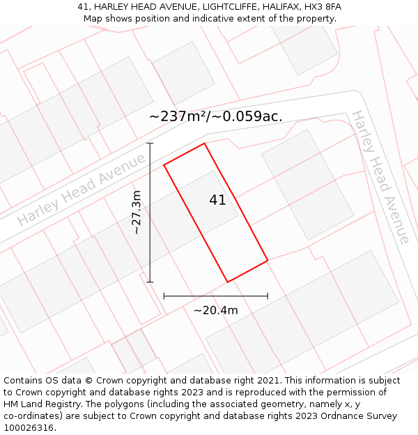 41, HARLEY HEAD AVENUE, LIGHTCLIFFE, HALIFAX, HX3 8FA: Plot and title map