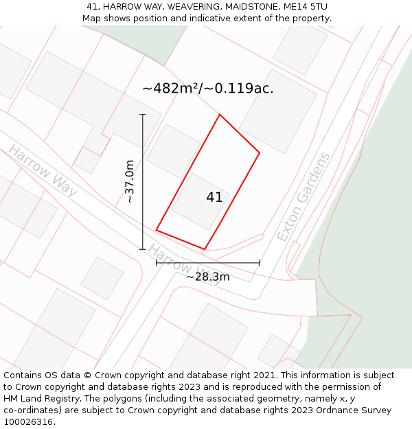 41, HARROW WAY, WEAVERING, MAIDSTONE, ME14 5TU: Plot and title map