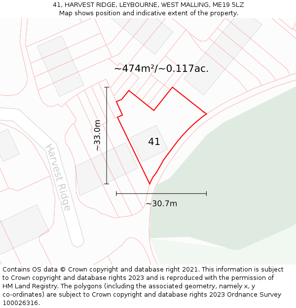 41, HARVEST RIDGE, LEYBOURNE, WEST MALLING, ME19 5LZ: Plot and title map