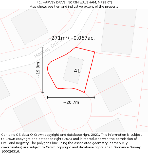 41, HARVEY DRIVE, NORTH WALSHAM, NR28 0TJ: Plot and title map