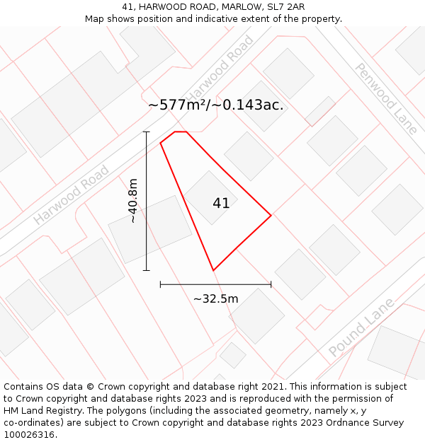 41, HARWOOD ROAD, MARLOW, SL7 2AR: Plot and title map