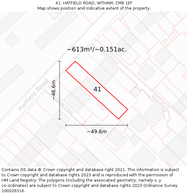 41, HATFIELD ROAD, WITHAM, CM8 1EF: Plot and title map