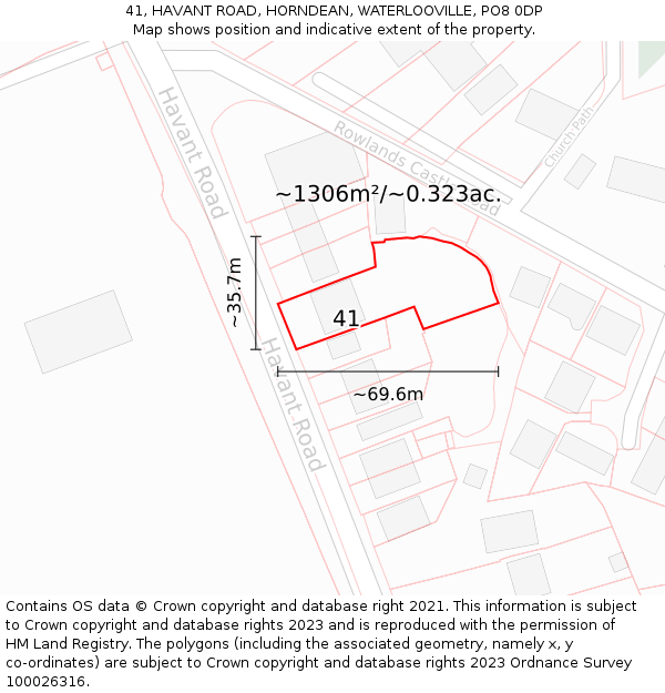 41, HAVANT ROAD, HORNDEAN, WATERLOOVILLE, PO8 0DP: Plot and title map