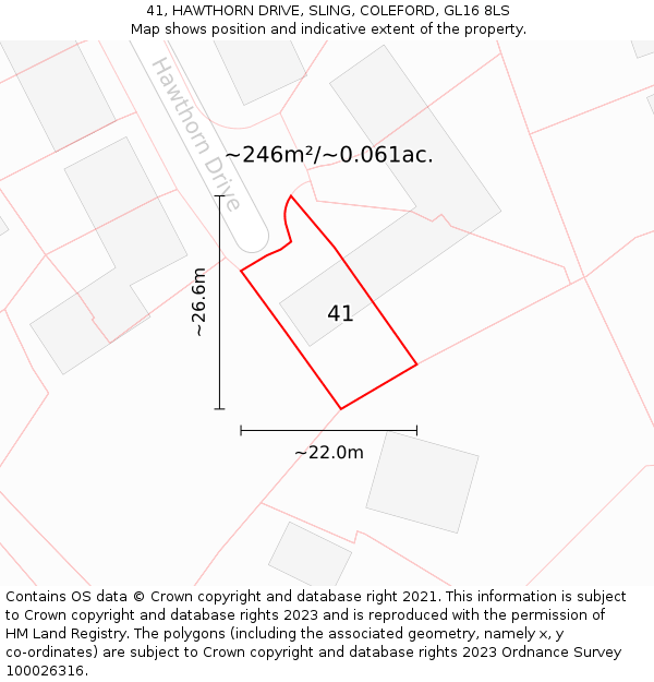 41, HAWTHORN DRIVE, SLING, COLEFORD, GL16 8LS: Plot and title map