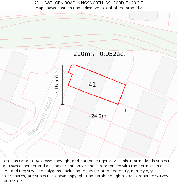 41, HAWTHORN ROAD, KINGSNORTH, ASHFORD, TN23 3LT: Plot and title map