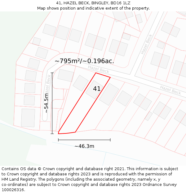 41, HAZEL BECK, BINGLEY, BD16 1LZ: Plot and title map