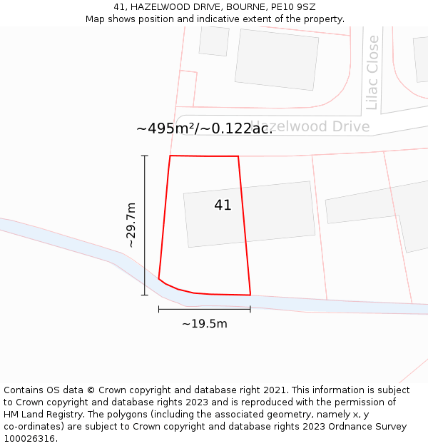 41, HAZELWOOD DRIVE, BOURNE, PE10 9SZ: Plot and title map