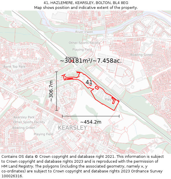 41, HAZLEMERE, KEARSLEY, BOLTON, BL4 8EG: Plot and title map