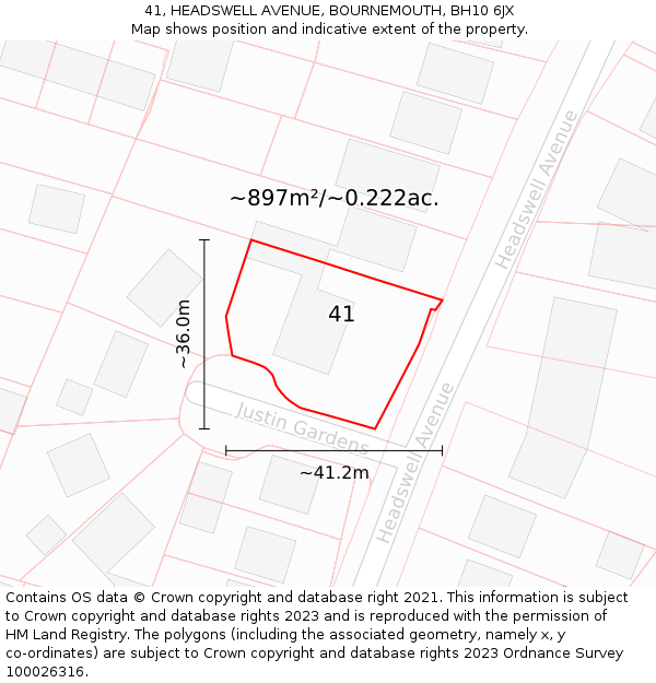 41, HEADSWELL AVENUE, BOURNEMOUTH, BH10 6JX: Plot and title map